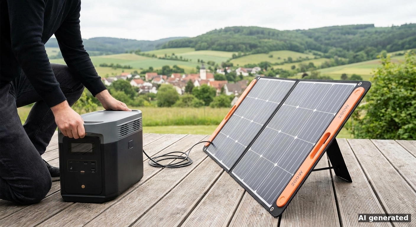 AI: featured image for blogpost:"200W Solarpanel für Powerstation: Reicht das in Deutschland?" ; no text