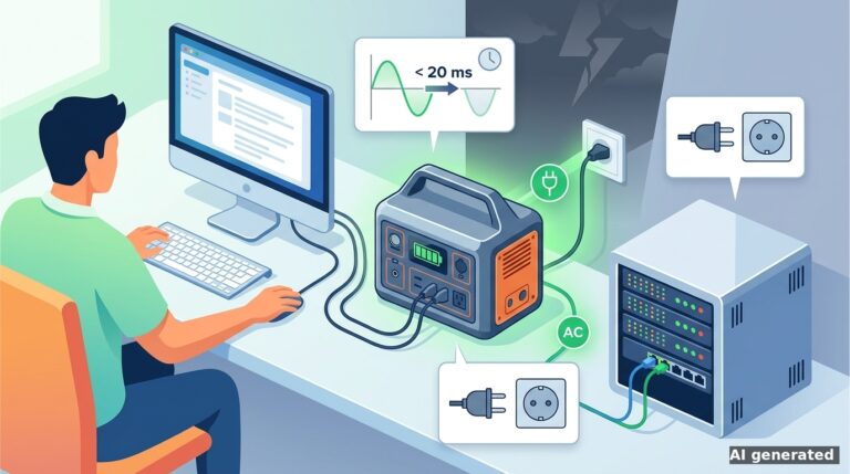 Powerstation als USV für Homeoffice und Server: Umschaltzeit (< 20 ms), Phasen & Durchschleifbetrieb erklärt
